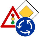 Moderne Verkehrszeichen: klare Verwendung von Primärfarben und kontrastreichen Formen.